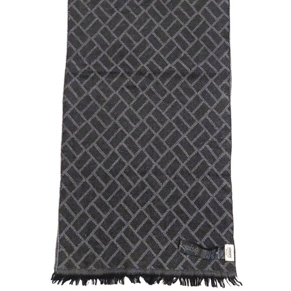 ARMANI COLLEZIONI Grey & Grey Rectangular Geometric Print Logo Embroidered Scarf - Picture 7 of 16